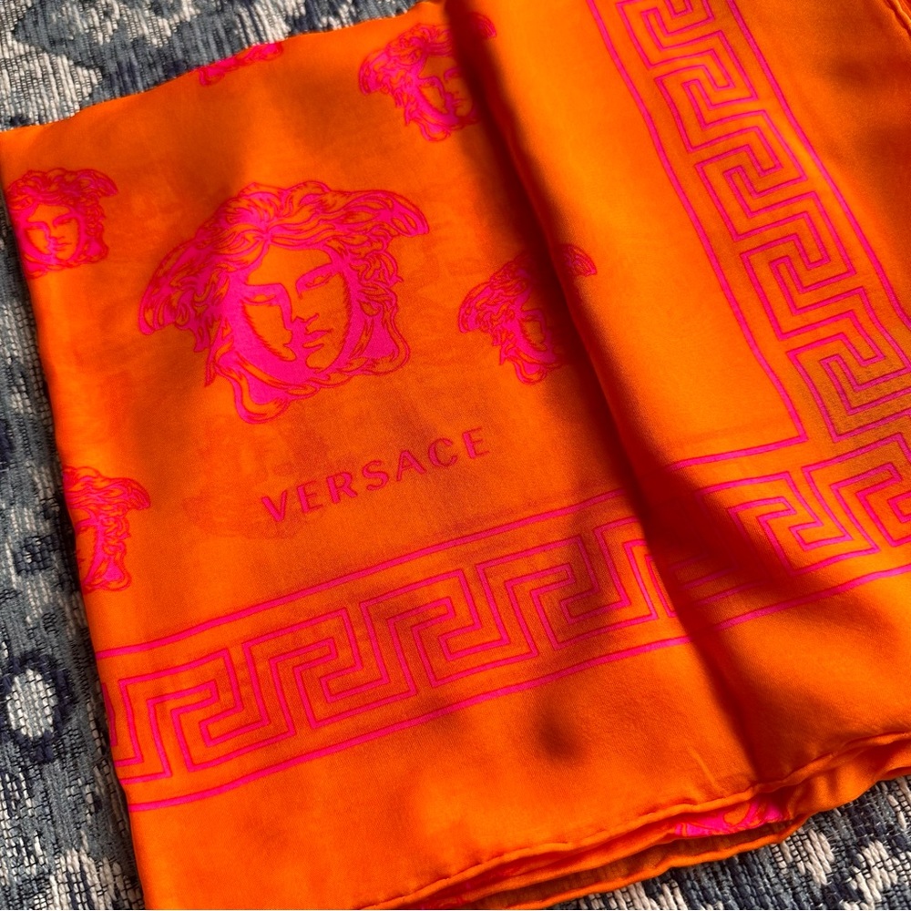 Versace Orange and pink Medusa Scarf - Picture 3 of 8
